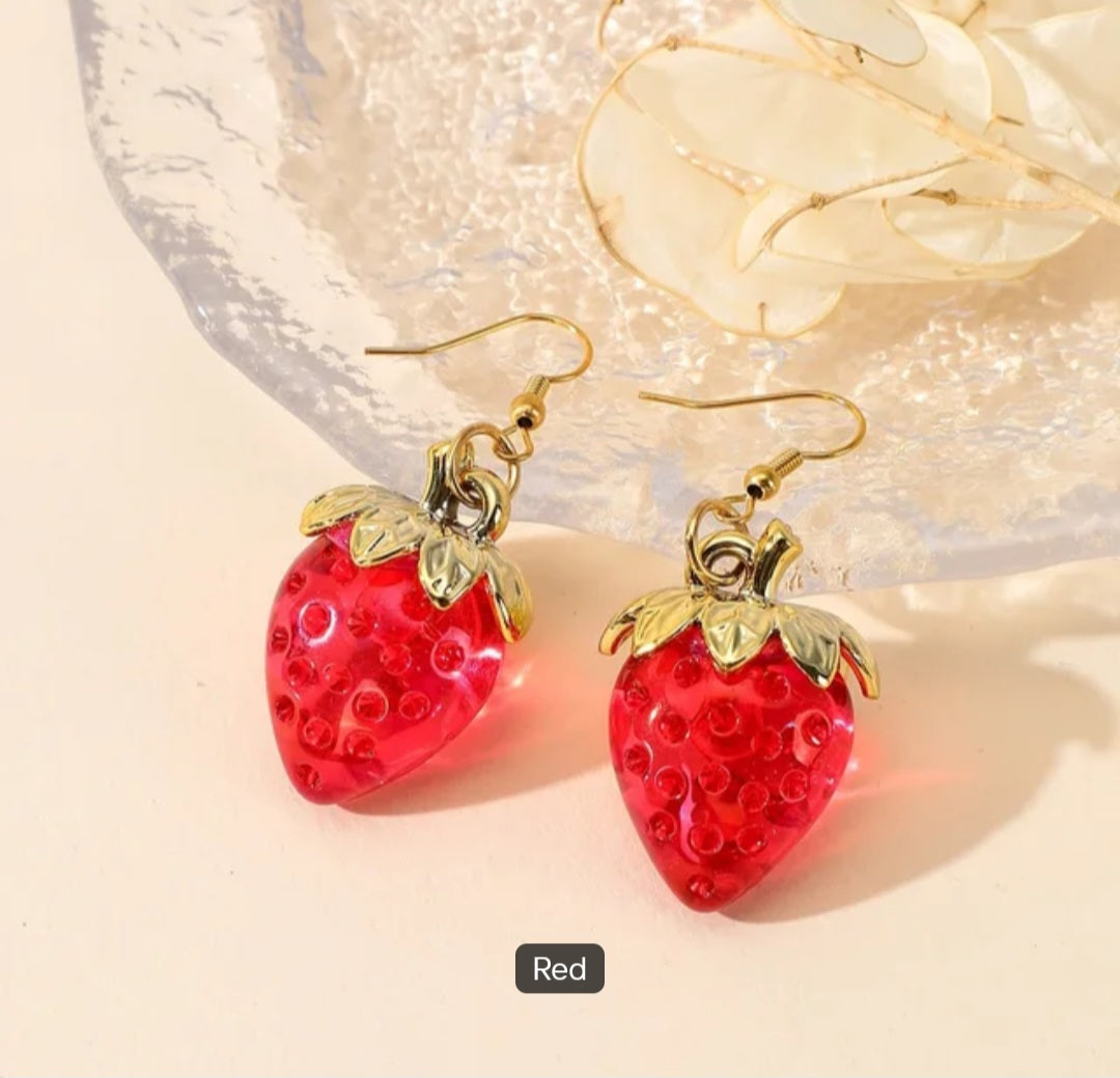 Cute Korean resin strawberry earrings