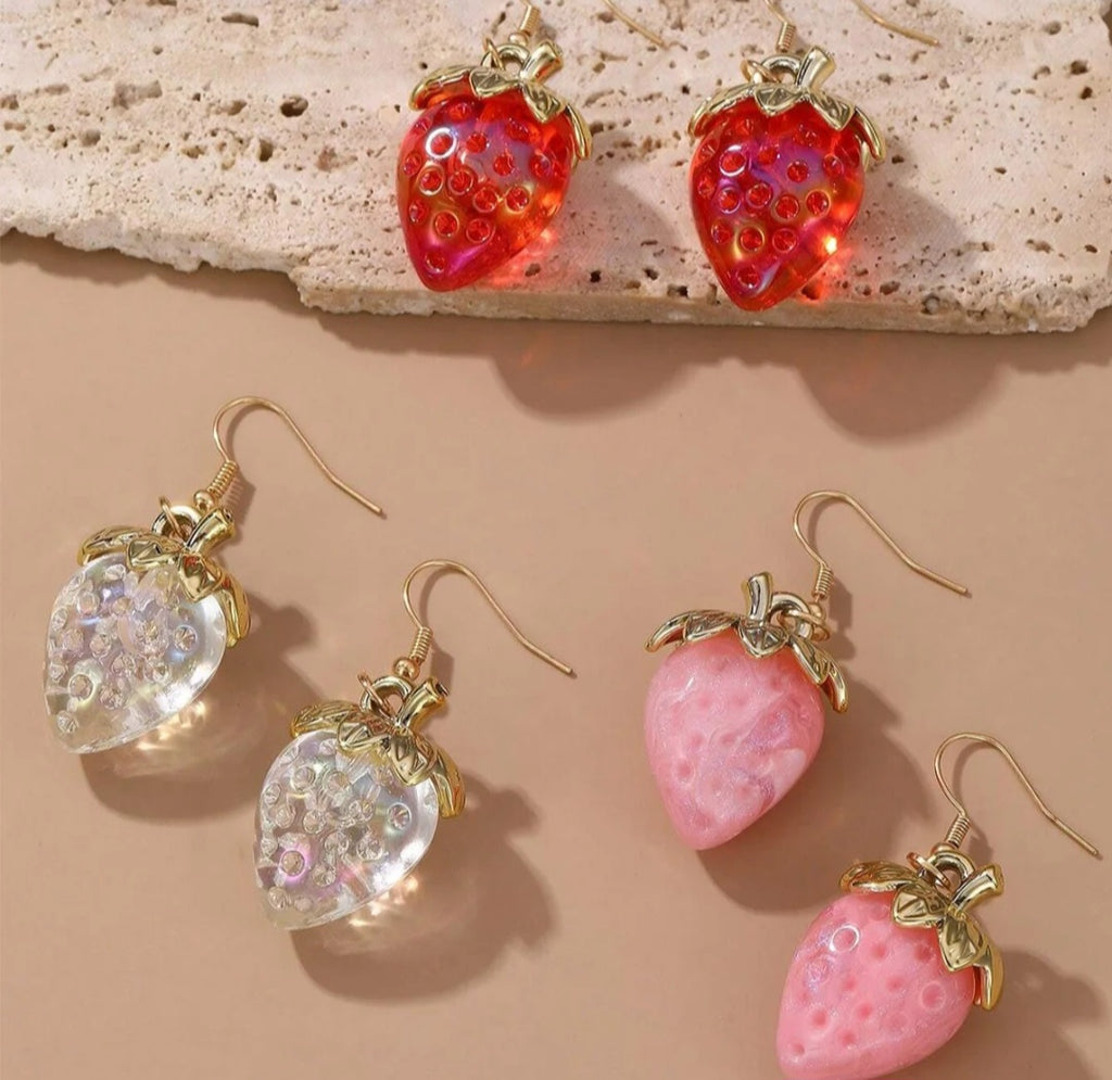 Cute Korean resin strawberry earrings