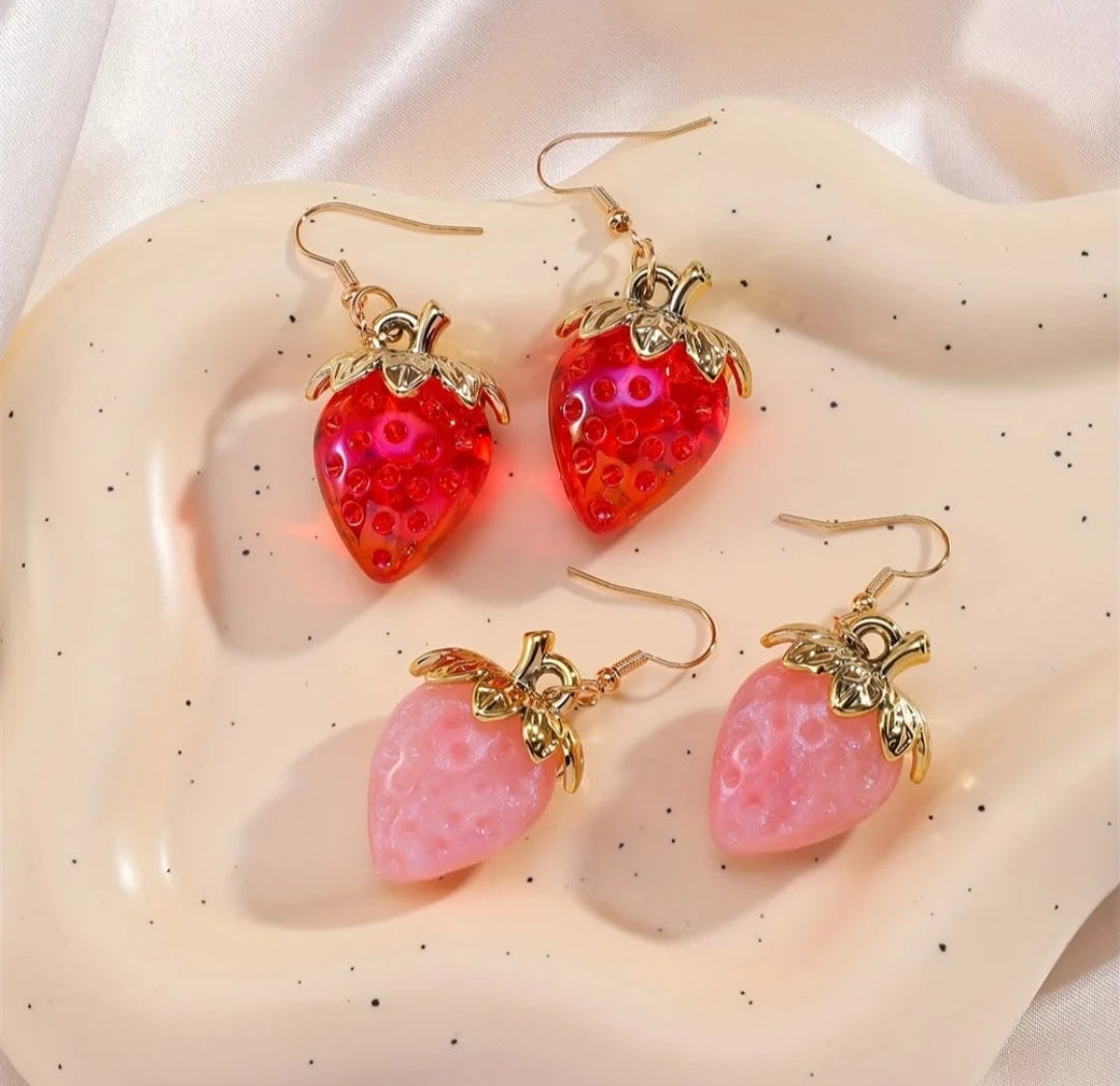 Cute Korean resin strawberry earrings