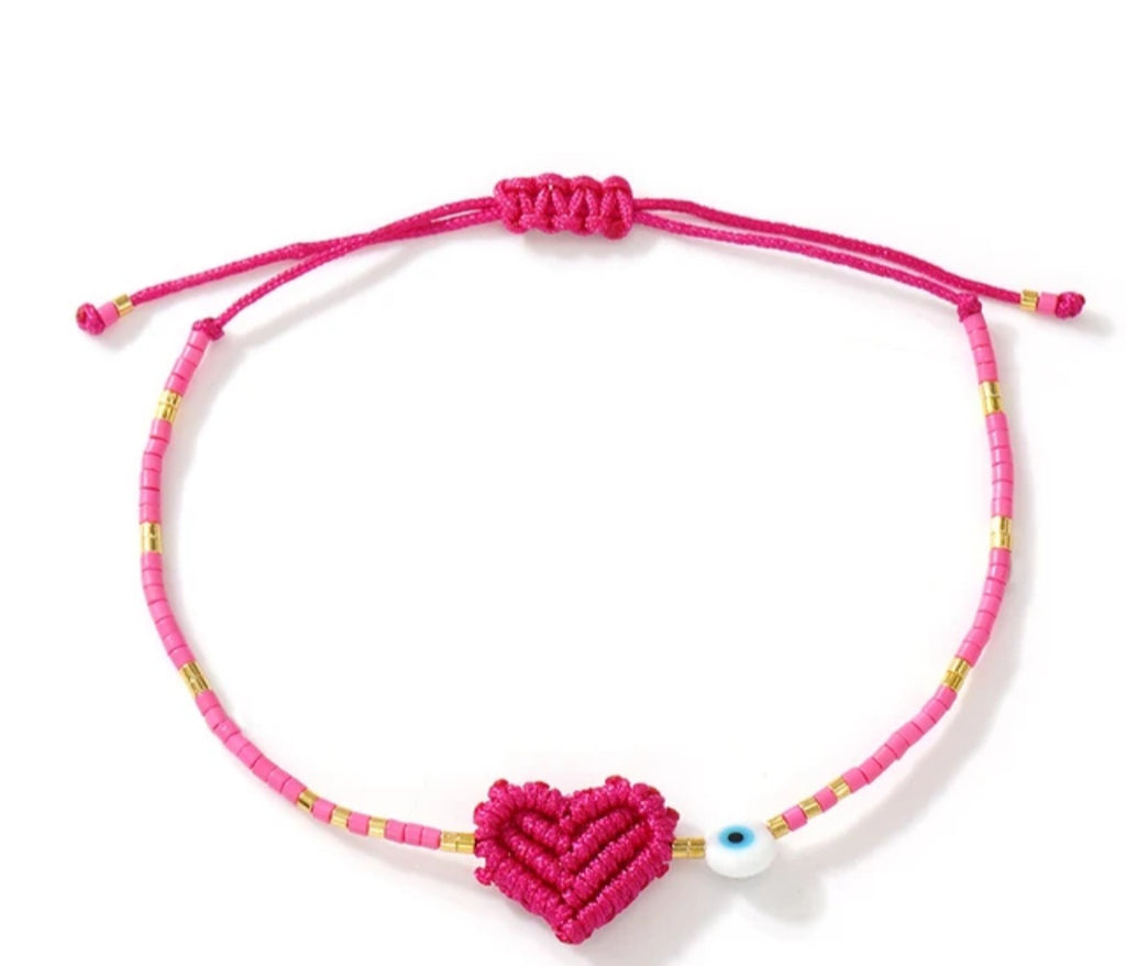 Adjustable handmade friendship bracelets with evil eye