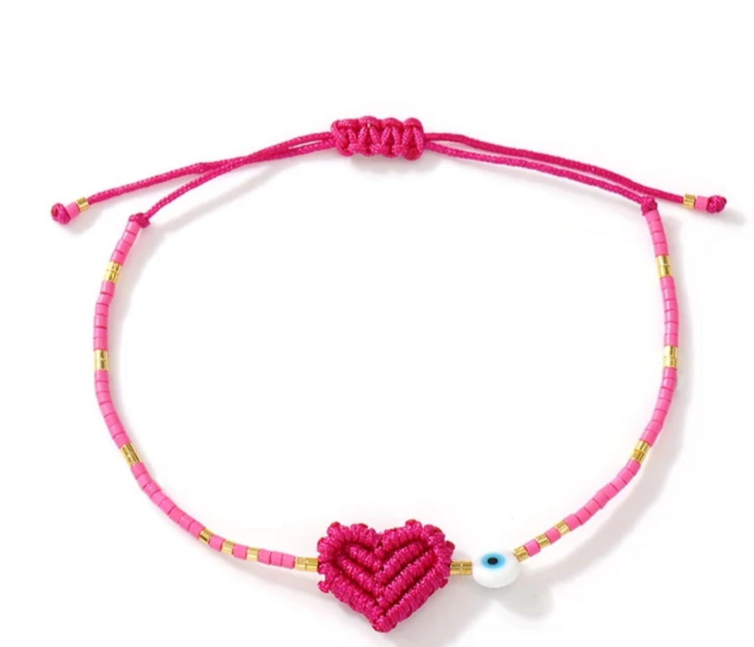 Adjustable handmade friendship bracelets with evil eye