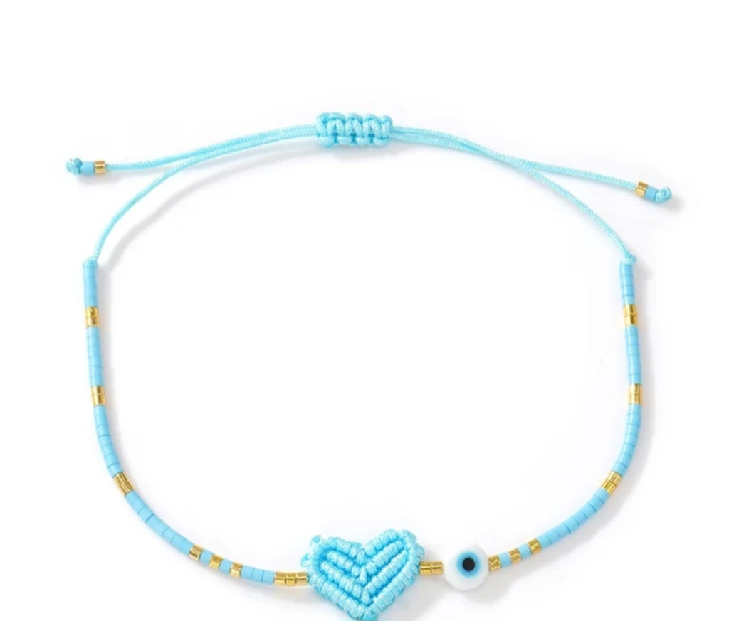 Adjustable handmade friendship bracelets with evil eye